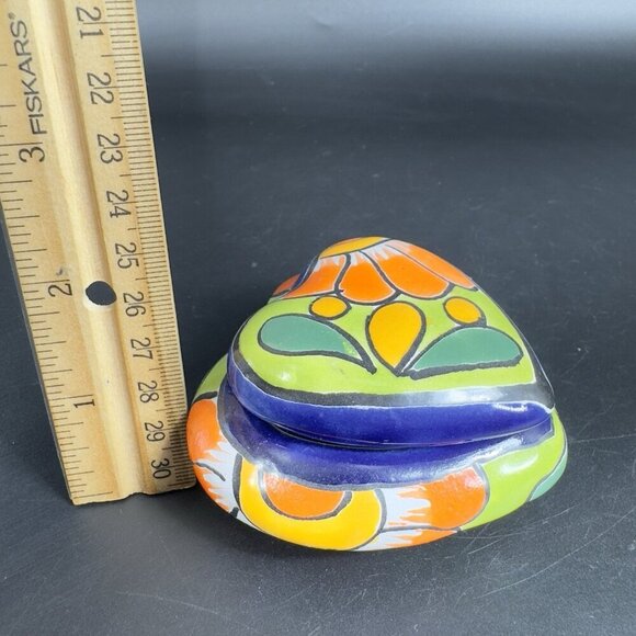 Mexican Pottery Heart Shape Trinket Dish Holder Jewelry Holder Container Marked - Picture 3 of 12